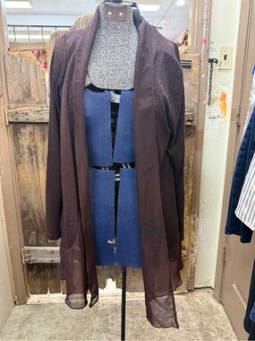 Metaphor Brown Sheer-Trim Open-Front Cardigan
